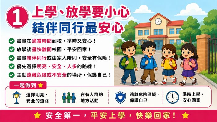 1.上學、放學要小心
